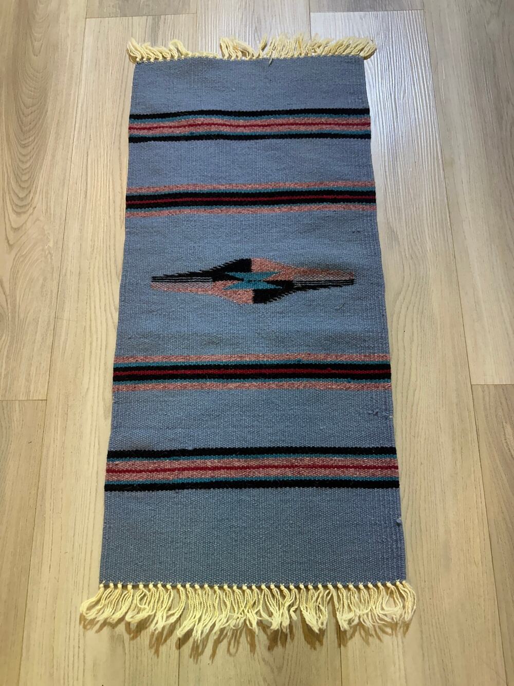 Vintage Mexican Zapotec Wool Table Runner Handwoven Oaxacan Southwest Diamond